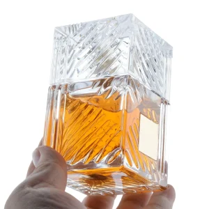 100ml Square Glass Perfume Bottle with Crystal Cap, Heavy Base, Pump Sprayer and Box