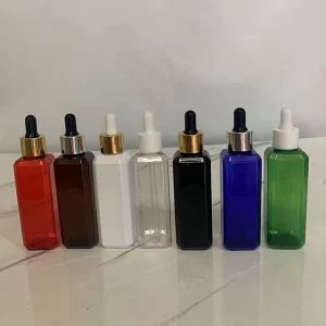 100ml Square Skincare Packaging Use for Essential Oils Fragrances Perfumes Plastic Dropper Bottles With Glass Pipette