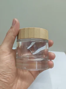100ml Thick-Bottom Round Clear Glass Face Cream Jar with Bamboo Lid and Seal