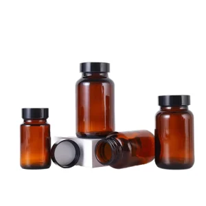 100ml Wide-Mouth Amber Frosted Glass Pill and Supplement Bottle with Plastic Cap