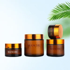 10g 30g 50g 100g Cosmetics Amber Glass Cream Jar with Gold or Silver Aluminum Lid