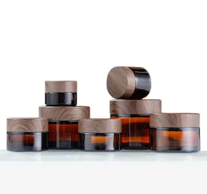 10g 30g 50g Brown Amber Glass Cosmetic Cream Jars Pots Wood Grain Plastic Lid Screw Cap Travel Makeup Containers Body Butter Jar