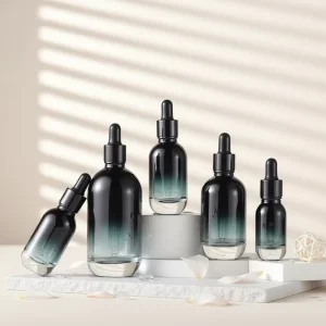 10ml-100ml Thick-Bottom Gradient Black Glass Dropper Bottle for Skincare Serum and Essential Oil