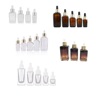 10ml 15ml 30ml 40ml 50ml 75ml Square Clear and Brown Glass Serum and Essential Oil Dropper Bottles