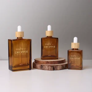10ml 15ml 30ml 50ml 100ml Square Essential Oil Serum Glass Dropper Bottles with Bamboo Lids
