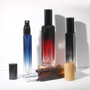 10ml 15ml Gradient Blue Amber Green Square Glass Perfume Bottles with Fine Mist Spray Pumps