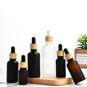 10ml 20ml 30ml 50ml 100ml Frosted Essential Oil Glass Dropper Bottles with Wood Caps
