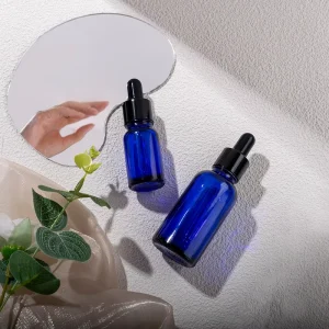 10ml 20ml 30ml 50ml 100ml Glossy Frosted Cosmetics Essential Oil Serum Blue clear Dropper Glass Bottles