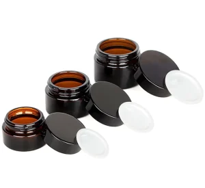 10ml 20ml 30ml 50ml Cosmetic Glass Cream Jar Amber Brown with Lid Matte Black Wide Mouth Glass Jar