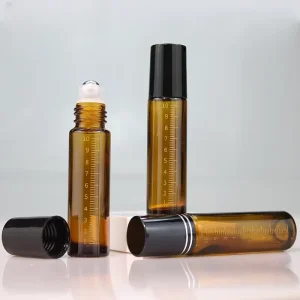 10ml Amber Glass Roll-On Bottle, Thick Wall, Screen Printed, Scale Marking, for Aromatherapy