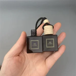 10ml Black Glass Car Hanging Diffuser Perfume Bottle with Wooden Lid