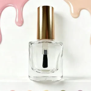 10ml Clear Flat Nail Polish Bottle with UV Gel Polish Cap and Gold Cap