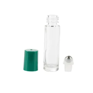 10ml Clear Glass Roll-On Bottle for Essential Oil with Steel Roller and Screen-Printed Crown Cap