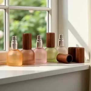 10ml Colorful Frosted Glass Spray Bottle with Wooden Cap Refillable Perfume Bottle