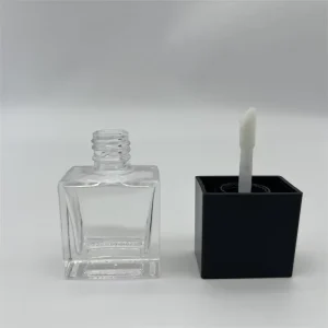10ml Flat Glass Lip Gloss Bottle with Screw Cap and Brush for Cosmetics