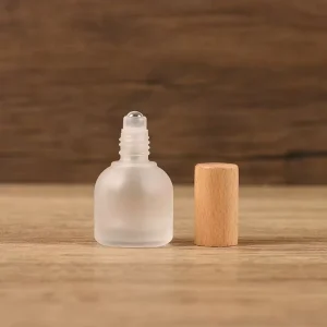 10ml Frosted Refillable Perfume Glass Roll-On Bottle with Wood Lid