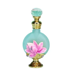 10ml Glass Essential Oil Bottle with Alloy Bottom, Enamel Color Inlay, Frosted Flat Design