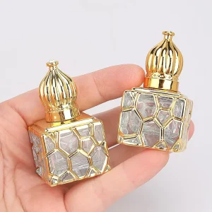 10ml Gold Electroplated Square Glass Essential Oil Perfume Bottle with Screw Cap