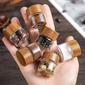 10ml Mini Airtight Glass Jar Handmade Food Storage Container with Plastic Top Lid for Kitchen Use