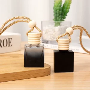 10ml Mini Portable Gradient Colored Air Freshener Car Hanging Perfume Diffuser Bottle with Wooden Cap for Car Accessories