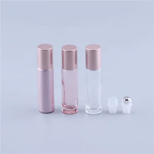 10ml Pink Roll-On Glass Roller Perfume Bottle with Glass or Stainless Steel Roller Ball and Rose Gold Cap