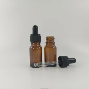 10ml Round Amber Glass Bottle with Dropper, Available in Clear, Black, Blue, or Green
