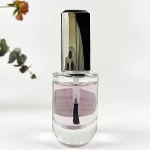 10ml Round Empty Transparent Nail Glass Bottle With Fancy Square Glossy Silver Cap and Brush