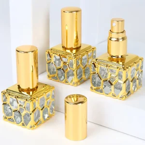 10ml Square Glass Essential Oil Perfume Spray Bottle Gold Portable Travel Refillable