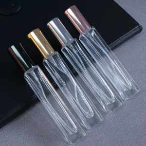 10ml Square Transparent Glass Perfume Bottle with Aluminum Screw Cap, Refillable Fine Mist Sprayer for Travel and Daily Use