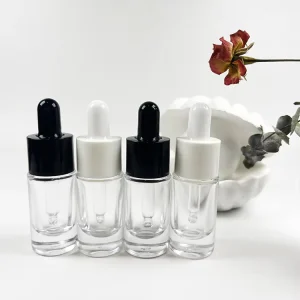 10ml Transparent Eye Dropper Essence Bottle Empty Flat Shoulder Glass Bottle Black Cover for Essential Oil Screen Printing