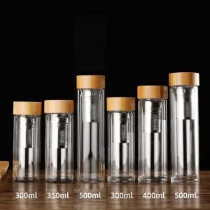 10oz, 13oz, 17oz, 300ml, 400ml, 500ml Glass Tea and Water Bottle with Bamboo Lid
