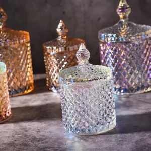 10oz 300ml Elegant Crystal Gold or Colorful Handmade Christmas Soy Candle Jar Candle Container with Lid