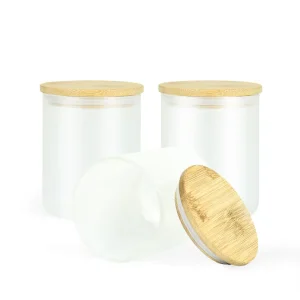 10oz Glass Candle Jar Frosted Clear Sublimation Blanks Small Tealight Glass Candle Jar With Wooden Lid