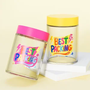 10oz Printed Lockable Clear Glass Jar with Sealable Window Lid