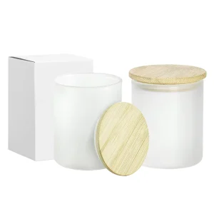 10oz Sublimation Frosted Straight Glass Candle Jar with Wooden Lid
