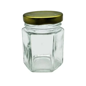 110ml Clear Hexagon Glass Jar with Metal Lid for Honey