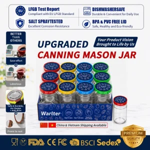 12 Pack Easy Open Twist Off Lid Glass Jar Canning Jar with Lid Food Grade Glass Packaging for Jam Sauce ODM OEM Factory Supply