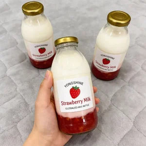 12 oz 350 ml Milk Glass Beverage Juice Bottle with Lid for Strawberry Milk