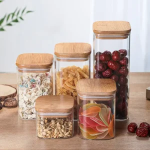 1200ML High Borosilicate Glass Jar Storage Food Jars with Wood Lid Premium Glass Bottles