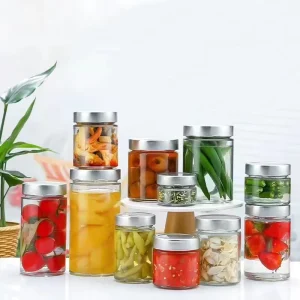 120ml-1000ml Clear Round Sealed Glass Canning Jars with High Metal Lids for Jam, Sauce, Pickles, Honey, and Coconut Oil