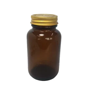 120ml Amber Glass Bottle Jar with Custom Gold Metal Cap for Medicine Tablets Pills Capsules and Health Food