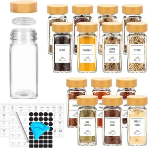120ml Food-Safe Glass Spice Jars with Bamboo Lids, Microwavable, 16-Pack