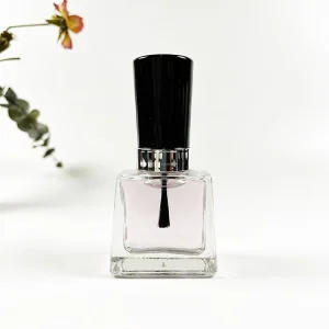 12ml Glass Nail Polish Bottle with Black Cap and Flat Brush, Hot Stamped
