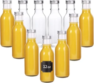 12oz 350ml Clear Empty Glass Hot Sauce Bottles With Airtight Lids for Sauce, Juicing, Olive Oil and Beverages