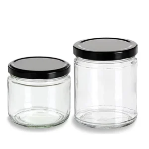 12oz 9oz Empty Wide Mouth Straight-Sided Glass Jars with Black Metal Lug Lids for Food Salsa Sauce and Honey