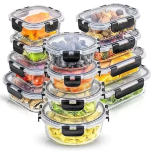 12pcs Airtight Freezer Safe Glass Meal Prep Containers Pantry Kitchen Storage Box Lids for Lunch Freezer Food Storage Containers