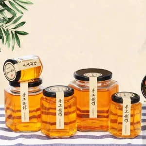 13oz 16oz 24oz Large Hexagon Glass Storage Jar for Honey With Screw Top Lid
