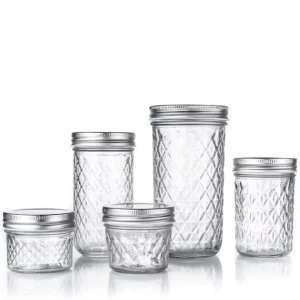 14oz 10oz 8oz 3.5oz Diamond Pattern Glass Mason Jars with Metal Lids