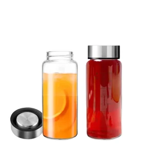 14oz GlassJuice Bottles Wide Mouth Glass Bottles with Lids BPA Free Borosilicate Stainless Steel Lids for Smoothies Beverage