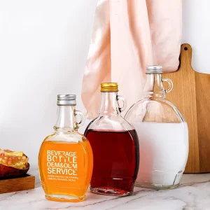 150 500ml Clear Glass Maple Syrup Bottles With Loop Handles Reusable Pump Sprayer Storing Milk Juice Beverage Tequila